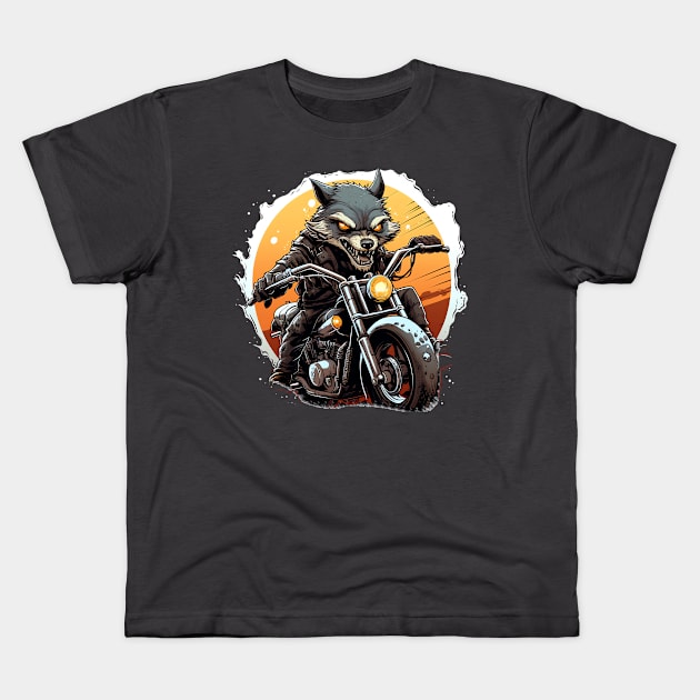 Fox Biker Retro Motorcycle Kids T-Shirt by Nenok